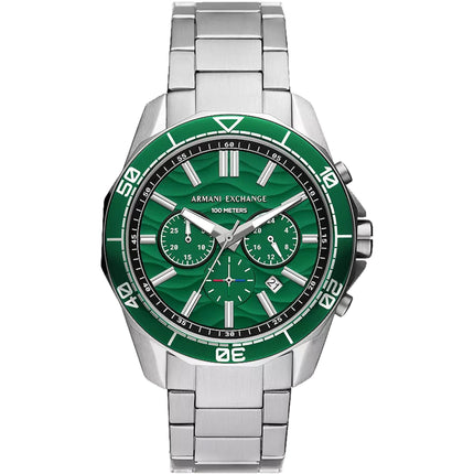 Armani Exchange Men's Watch - Spencer Quartz Green Dial Silver Bracelet | AX1957 ,
