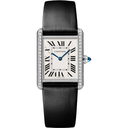 Cartier Women's Watch - Tank Must Quartz Silver Dial Black Leather Strap | W4TA0017 ,