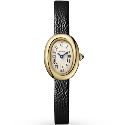 Cartier Women's Watch - Baignoire Quartz Silver Dial Black Leather Strap | WGBA0017 ,