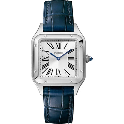 Cartier Women's Watch - Santos-Dumont Silver Tone Dial Blue Leather Strap | WSSA0023 ,