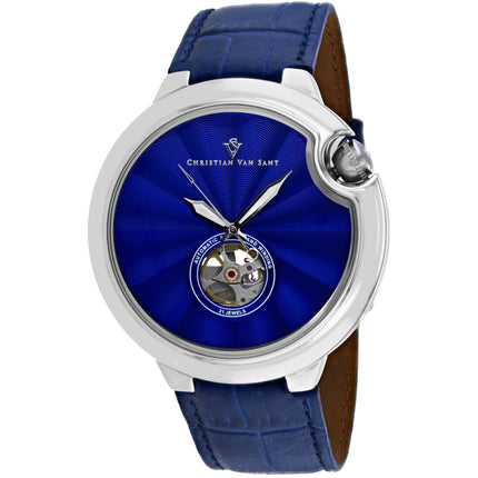 Christian Van Sant Men's Watch - Cyclone Automatic Blue Dial Leather Strap | CV0140 ,