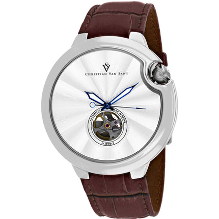 Christian Van Sant Men's Watch - Cyclone Automatic Silver Dial Brown Strap | CV0141 ,