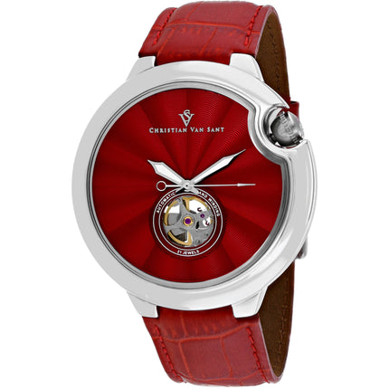 Christian Van Sant Men's Watch - Cyclone Automatic Red Open Heart Dial Strap | CV0142 ,