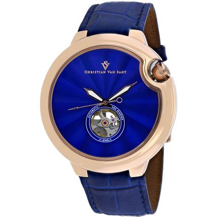Christian Van Sant Men's Watch - Cyclone Automatic Blue Dial Leather Strap | CV0143 ,
