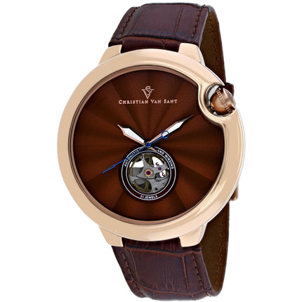 Christian Van Sant Men's Watch - Cyclone Automatic Brown Dial Leather Strap | CV0144 ,