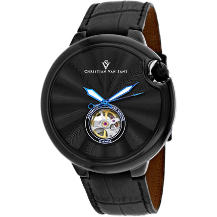 Christian Van Sant Men's Watch - Cyclone Automatic Black Dial Leather Strap | CV0145 ,