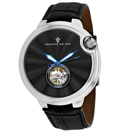 Christian Van Sant Men's Watch - Cyclone Automatic Black Dial Leather Strap | CV0146 ,