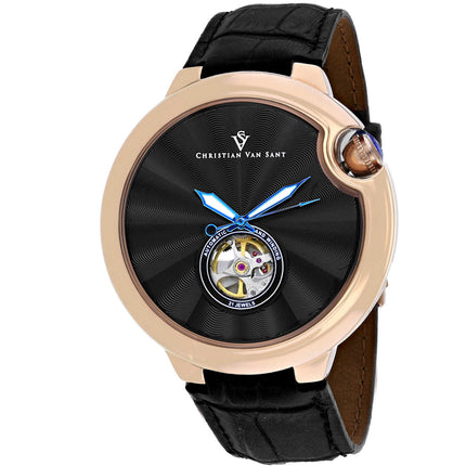Christian Van Sant Men's Watch - Cyclone Automatic Black Dial Leather Strap | CV0147 ,