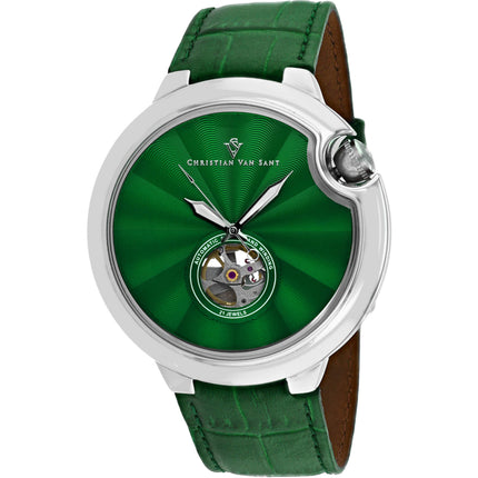 Christian Van Sant Men's Watch - Cyclone Automatic Black Dial Green Strap | CV0149 ,