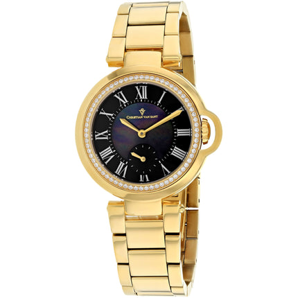 Christian Van Sant Women's Watch - Cybele Black Dial Yellow Gold Bracelet | CV0235 ,