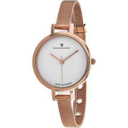 Christian Van Sant Women's Watch - Grace White Dial Rose Gold Bracelet | CV0281 ,