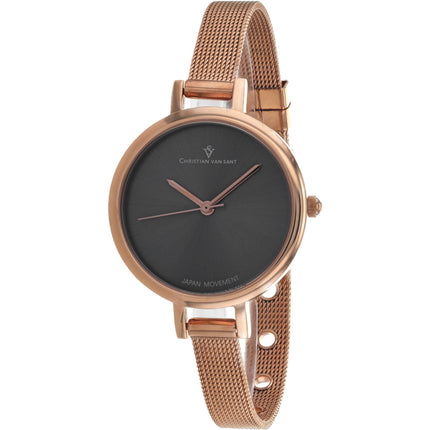 Christian Van Sant Women's Watch - Grace Quartz Grey Dial Rose Gold Steel | CV0286 ,