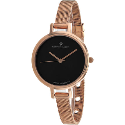 Christian Van Sant Women's Watch - Grace Black Dial Rose Gold Bracelet | CV0287 ,