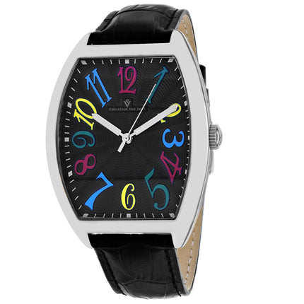 Christian Van Sant Men's Watch - Royalty II Quartz Black Dial Leather Strap | CV0372 ,