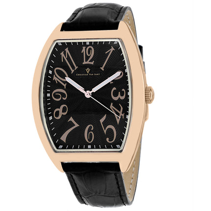 Christian Van Sant Men's Watch - Royalty II Quartz Black Dial Leather Strap | CV0374 ,