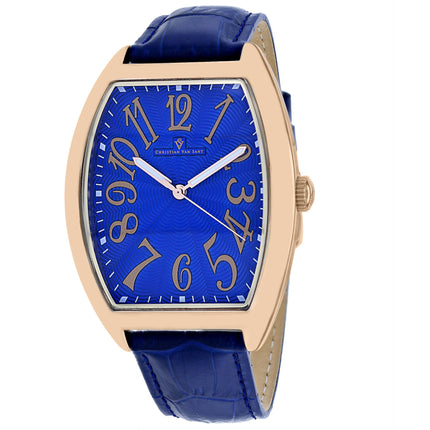 Christian Van Sant Men's Watch - Royalty II Quartz Blue Dial Leather Strap | CV0376 ,