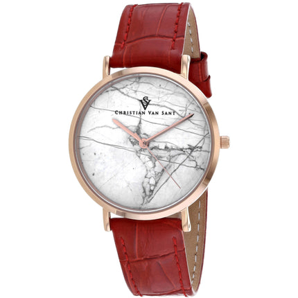 Christian Van Sant Women's Watch - Lotus Quartz White Dial Leather Strap | CV0422 ,