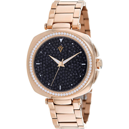 Christian Van Sant Women's Watch - Mirabella Black Dial Rose Gold Bracelet | CV0491 ,