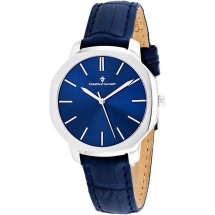 Christian Van Sant Women's Watch - Octave Slim Quartz Blue Leather Strap | CV0502 ,