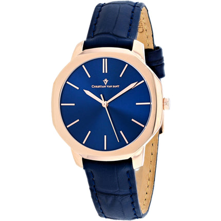 Christian Van Sant Women's Watch - Octave Slim Quartz Blue Leather Strap | CV0505 ,