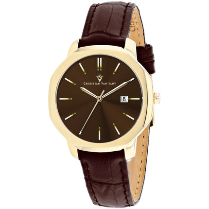 Christian Van Sant Women's Watch - Octave Slim Quartz Brown Dial Strap | CV0507 ,