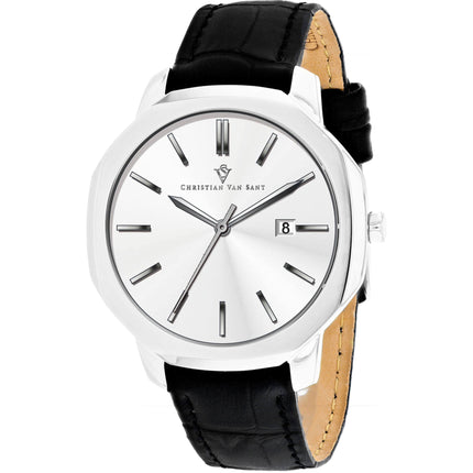 Christian Van Sant Men's Watch - Octavius Slim Quartz Black Leather Strap | CV0531 ,