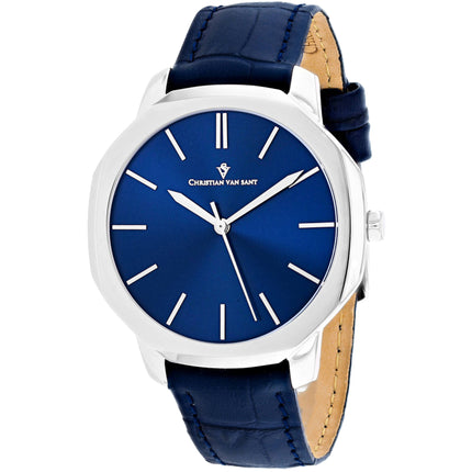Christian Van Sant Men's Watch - Octavius Slim Quartz Blue Leather Strap | CV0532 ,