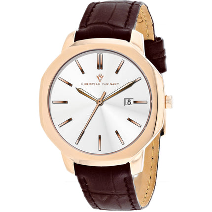 Christian Van Sant Men's Watch - Octavius Slim Quartz Brown Leather Strap | CV0533 ,