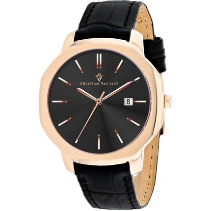 Christian Van Sant Men's Watch - Octavius Slim Quartz Black Dial Strap | CV0534 ,