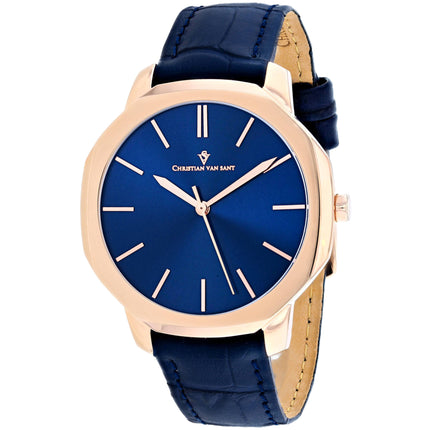 Christian Van Sant Men's Watch - Octavius Slim Quartz Blue Leather Strap | CV0535 ,