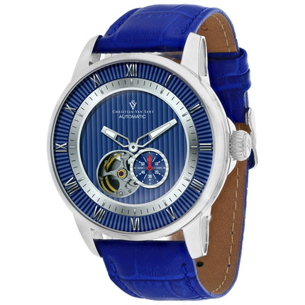 Christian Van Sant Men's Watch - Viscay Automatic Blue Dial Leather Strap | CV0553 ,