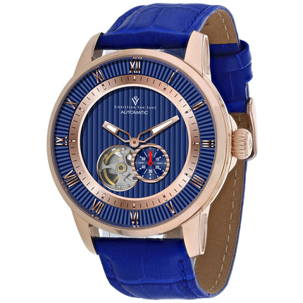Christian Van Sant Men's Watch - Viscay Automatic Blue Dial Leather Strap | CV0554 ,