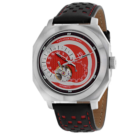 Christian Van Sant Men's Watch - Machina Automatic Red Dial Leather Strap | CV0561 ,