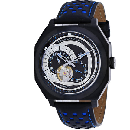 Christian Van Sant Men's Watch - Machina Automatic Black Dial Blue Strap | CV0564 ,