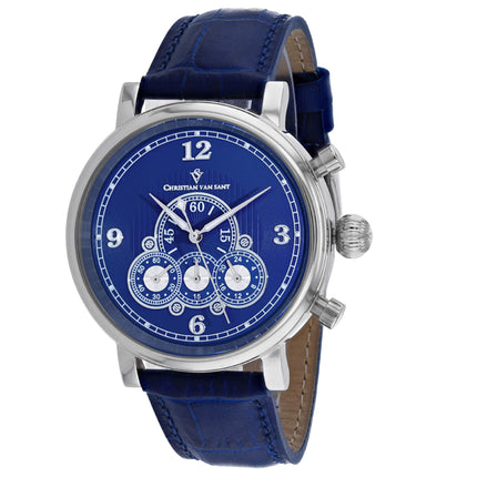 Christian Van Sant Men's Watch - Dominion Quartz Blue Dial Leather Strap | CV0712 ,
