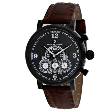 Christian Van Sant Men's Watch - Dominion Chrono Black Dial Brown Strap | CV0713 ,