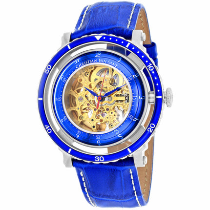 Christian Van Sant Men's Watch - Dome Automatic Gold Dial Leather Strap | CV0740 ,
