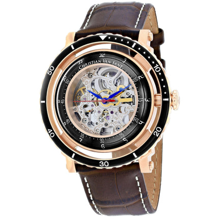 Christian Van Sant Men's Watch - Dome Automatic Silver Dial Leather Strap | CV0744 ,