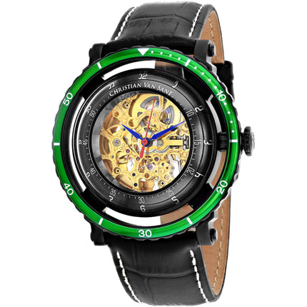 Christian Van Sant Men's Watch - Dome Automatic Gold Dial Leather Strap | CV0745 ,