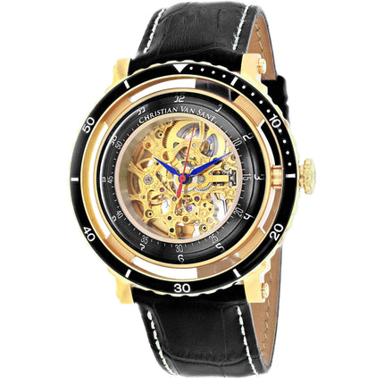 Christian Van Sant Men's Watch - Dome Automatic Gold Tone Dial Black Strap | CV0750 ,