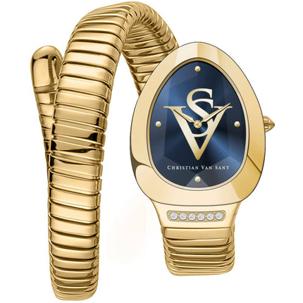 Christian Van Sant Women's Watch - Naga Quartz Blue Dial Yellow Gold Band | CV0872 ,