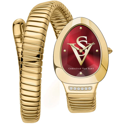 Christian Van Sant Women's Watch - Naga Quartz Red Dial Yellow Gold Band | CV0873 ,
