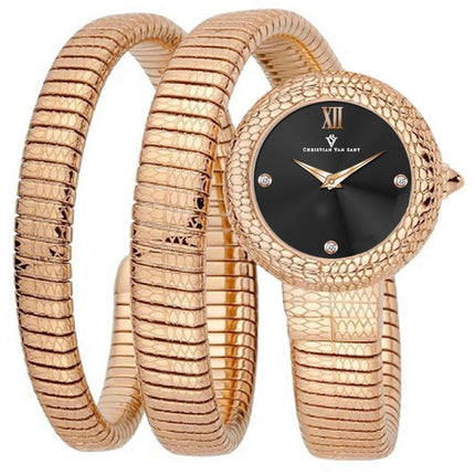 Christian Van Sant Women's Watch - Naga Quartz Black Dial Rose Gold Band | CV0890 ,