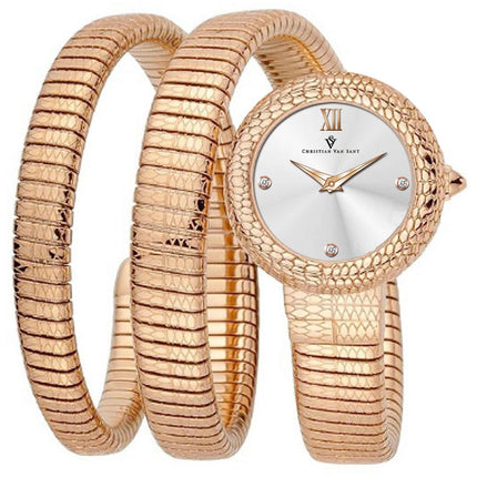 Christian Van Sant Women's Watch - Naga Quartz Silver Dial Rose Gold Band | CV0891 ,