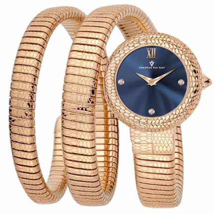 Christian Van Sant Women's Watch - Naga Quartz Blue Dial Rose Gold Band | CV0892 ,