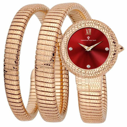Christian Van Sant Women's Watch - Naga Quartz Red Dial Rose Gold Band | CV0893 ,