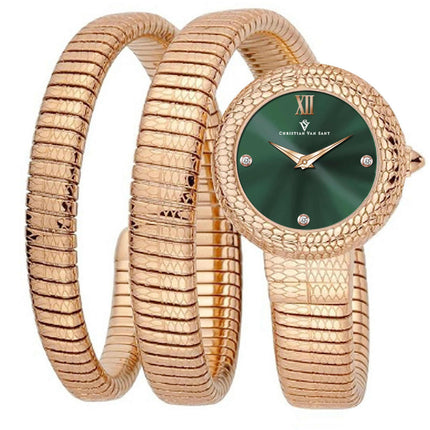 Christian Van Sant Women's Watch - Naga Quartz Green Dial Rose Gold Band | CV0895 ,