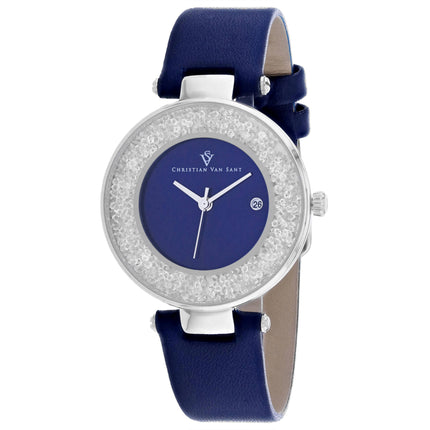 Christian Van Sant Women's Watch - Dazzle Quartz Blue Dial Leather Strap | CV1222 ,