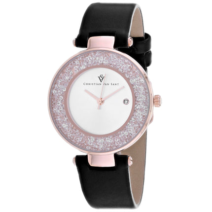 Christian Van Sant Women's Watch - Dazzle Quartz Silver Dial Leather Strap | CV1224 ,