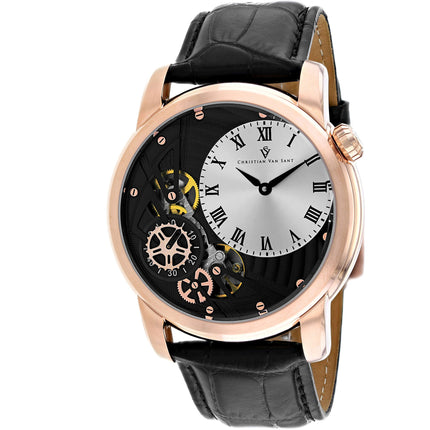 Christian Van Sant Men's Watch - Sprocket Auto-Quartz Black Leather Strap | CV1548 ,
